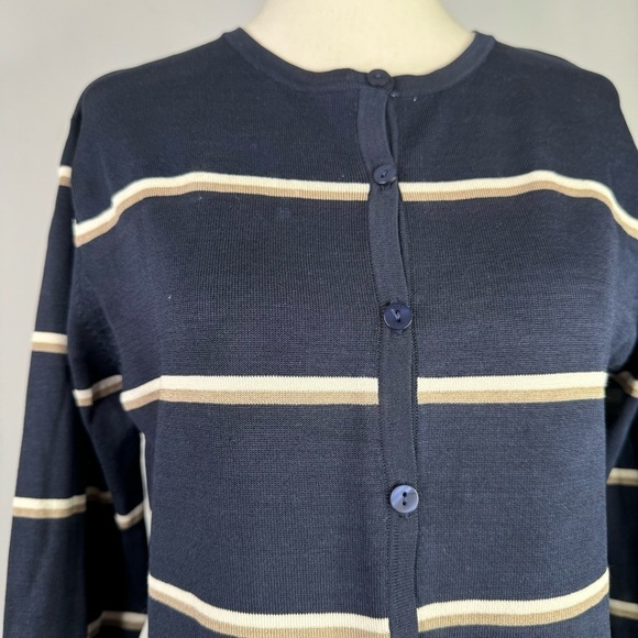Pendleton cardigan sweater silk blend navy ivory tan stripes Small - Picture 2 of 9